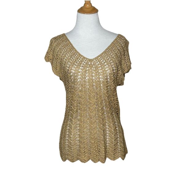 Vintage The Limited Crocheted Lace Top Gold Sheer Beaded Womens Medium - Picture 1 of 8